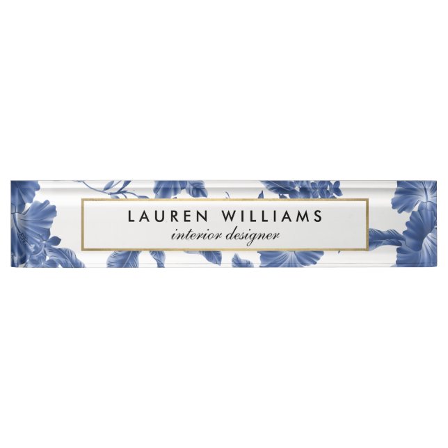 Vintage Blue and White Floral Pattern Nameplate (Front)