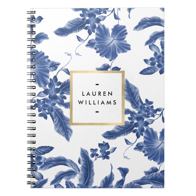 Vintage Blue and White Floral Pattern Notebook (Front)