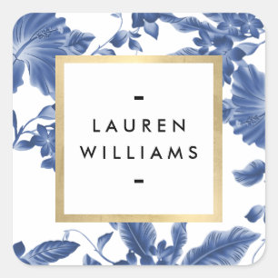 Vintage Blue and White Floral Pattern Square Sticker