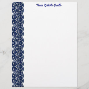 Vintage Blue and White Flower Border Custom Letterhead