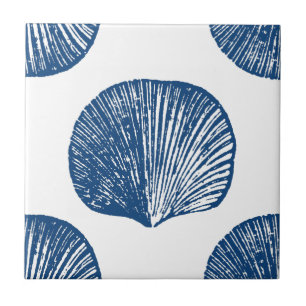 Vintage blue and white seashell print  tile