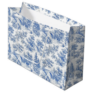 Vintage Blue and White Toile Landscape Large Gift Bag