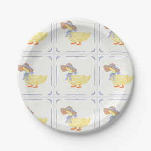Vintage Blue and Yellow Ducks Paper Plate