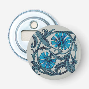 Vintage Blue Antique Flower art rustic Tile Decor Bottle Opener