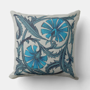 Vintage Blue Antique Flower art rustic Tile Decor Cushion