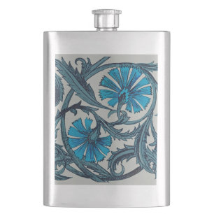 Vintage Blue Antique Flower art rustic Tile Decor Hip Flask