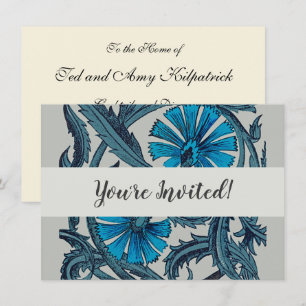 Vintage Blue Antique Flower art rustic Tile Decor Invitation