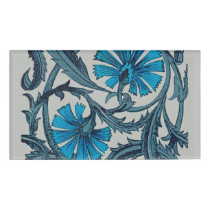 Vintage Blue Antique Flower art rustic Tile Decor Name Tag