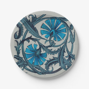 Vintage Blue Antique Flower art rustic Tile Decor Paper Plate