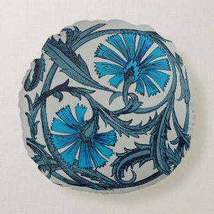 Vintage Blue Antique Flower art rustic Tile Decor Round Cushion
