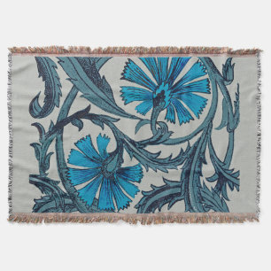 Vintage Blue Antique Flower art rustic Tile Decor Throw Blanket