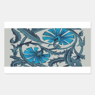 vintage blue antique flower arts crafts rustic rectangular sticker