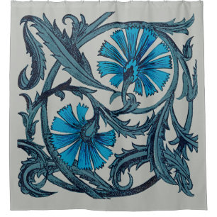 vintage blue antique flower arts crafts rustic shower curtain