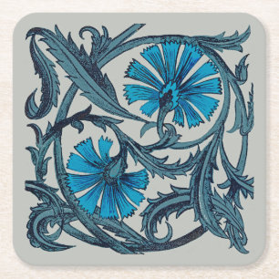 vintage blue antique flower arts crafts rustic square paper coaster
