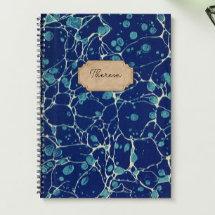 Vintage Blue Antique Marbled Design Name Label Notebook