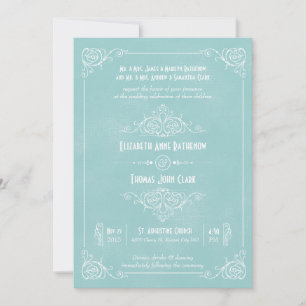 Vintage Blue Art Deco Wedding Invitations