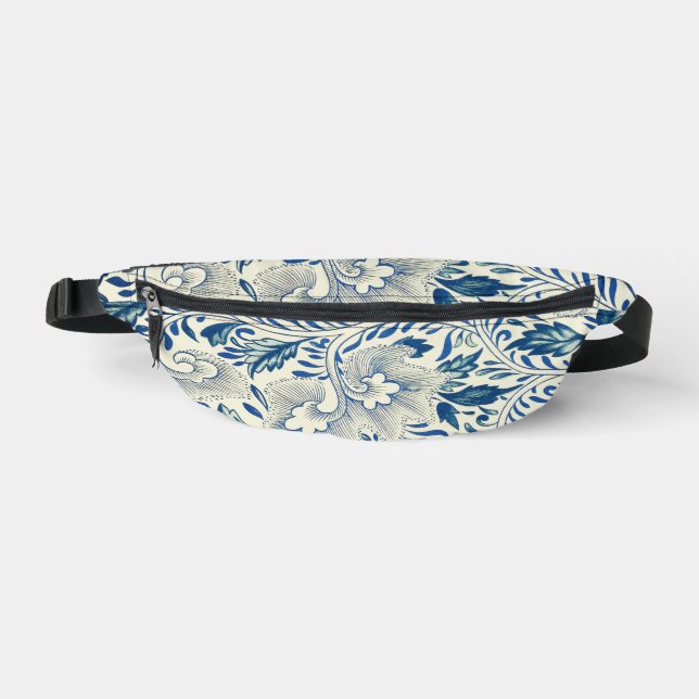 Vintage Blue Asian Floral: Antique Chinoiserie Bum Bags (Front)