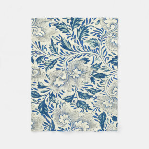 Vintage Blue Asian Floral: Antique Chinoiserie Fleece Blanket