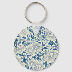 Vintage Blue Asian Floral: Antique Chinoiserie Key Ring