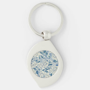 Vintage Blue Asian Floral: Antique Chinoiserie Key Ring