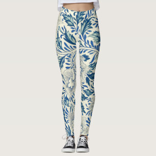 Vintage Blue Asian Floral: Antique Chinoiserie Leggings