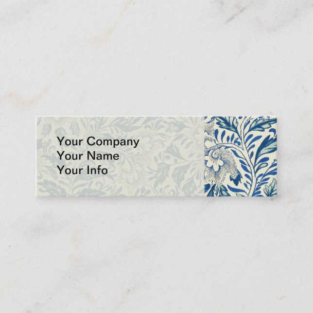 Vintage Blue Asian Floral: Antique Chinoiserie Mini Business Card (Front)