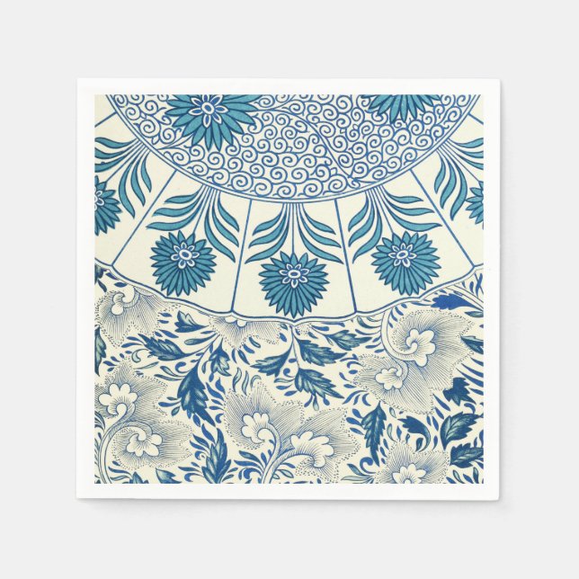 Vintage Blue Asian Floral: Antique Chinoiserie Napkin (Front)