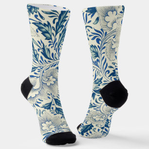 Vintage Blue Asian Floral: Antique Chinoiserie Socks