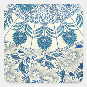 Vintage Blue Asian Floral: Antique Chinoiserie Square Sticker