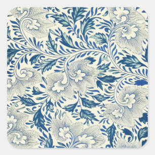 Vintage Blue Asian Floral: Antique Chinoiserie Square Sticker