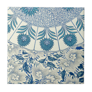 Vintage Blue Asian Floral: Antique Chinoiserie Tile