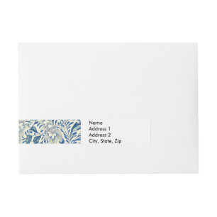 Vintage Blue Asian Floral: Antique Chinoiserie Wraparound Address Label