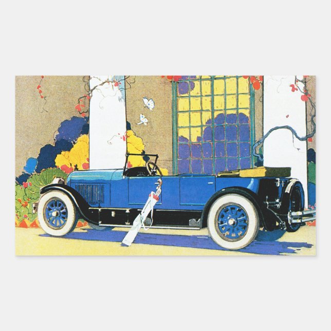 Vintage Blue Automobile Ad Rectangular Sticker (Front)
