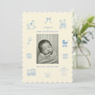 Vintage Blue Baby Boy Photo Birth Announcement