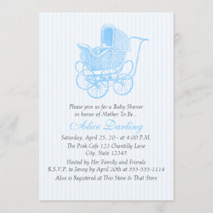 Vintage Blue Baby Carriage Baby Shower Invitation
