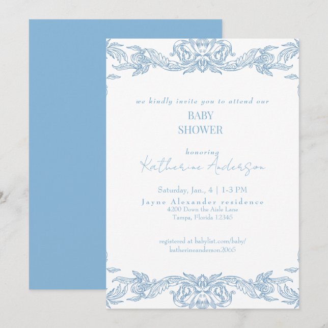 Vintage Blue Baby Shower Invitation (Front/Back)