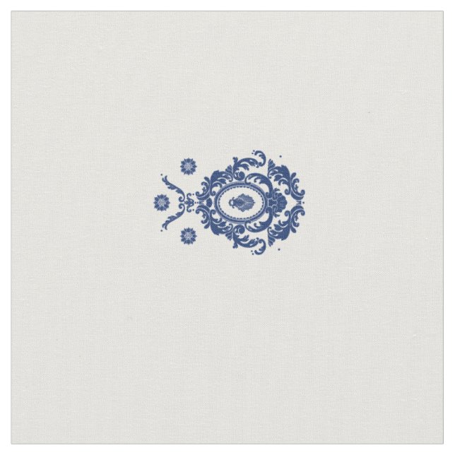 Vintage Blue Baroque Damask Pattern Fabric (Close Up)
