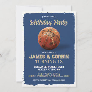 Vintage Blue Basketball Any Age Birthday Party Invitation