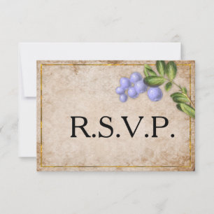 Vintage Blue Berries Wedding RSVP Card