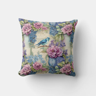 Vintage Blue Bird and Flowers Serenade Cushion