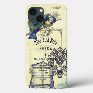 Vintage Blue Bird Birdcage Collage iPhone 13 Case