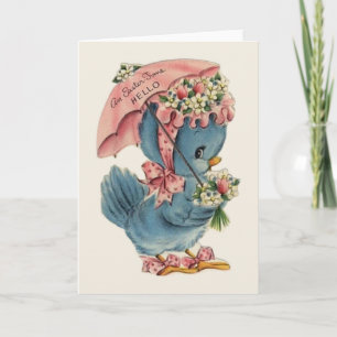 Vintage Blue Bird Easter Greeting Card