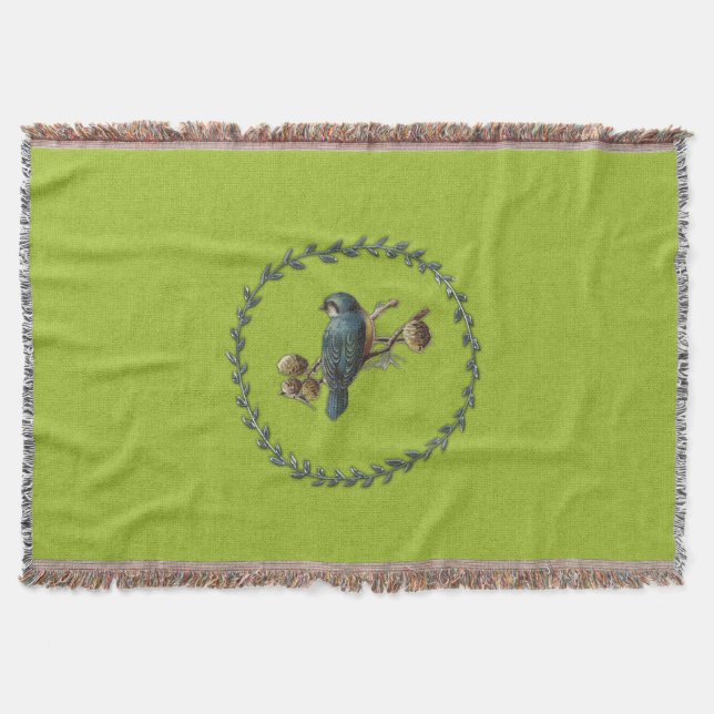 Vintage Blue Bird Throw Blanket (Front)