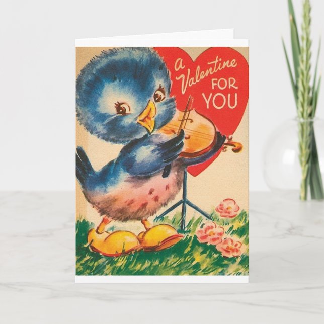 Vintage Blue Bird Violin Valentine's Day Card (Front)