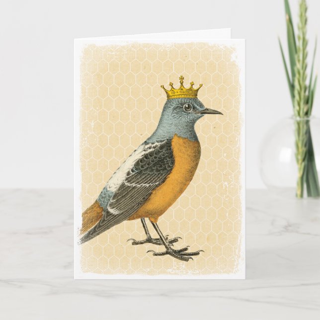 Vintage Blue Bird with Gold Crown Card (Front)