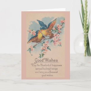Vintage Blue Birds Good Wishes Greeting Card