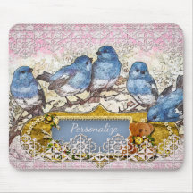 Vintage Blue Birds Happiness Home Office Computer