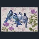 Vintage Blue Birds, Purple Flowers, Lavender Music Tissue Paper<br><div class="desc">Vintage blue birds and purple flowers on lavender sheet music tissue paper is perfect for stuffing a gift bag. Also,  great for decoupage,  scrap booking,  junk journals,  invitations,  or any of your creative projects.</div>