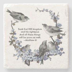 Vintage Blue Birds Scripture Stone Coaster