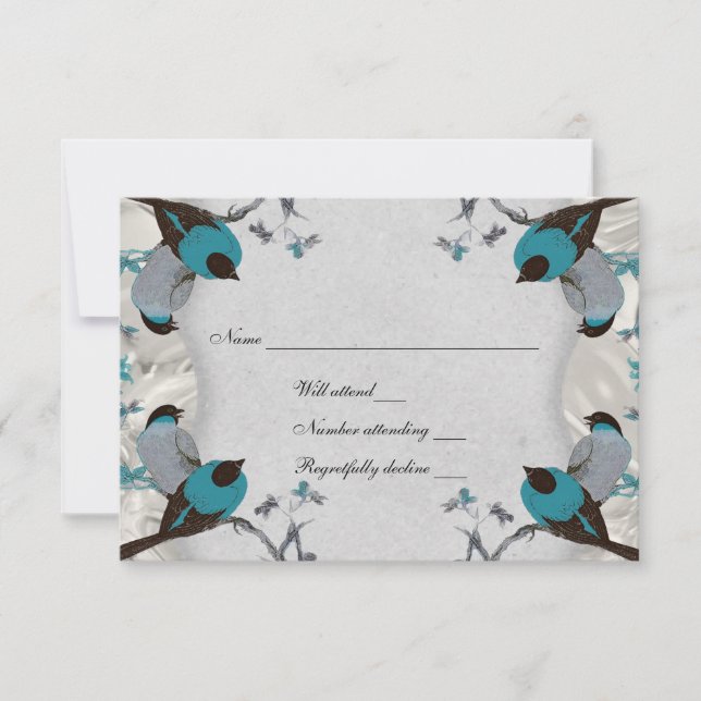 Vintage Blue Birds Silver rsvp with envelope Card (Front)